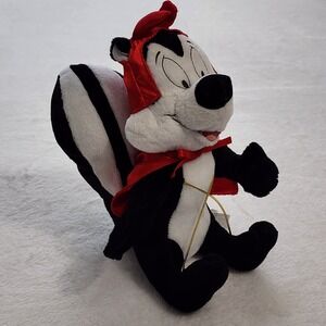 Looney Tunes Pepe Le Pew Plush Black White Red Cape Devil Skunk Toy Stuffie 8"